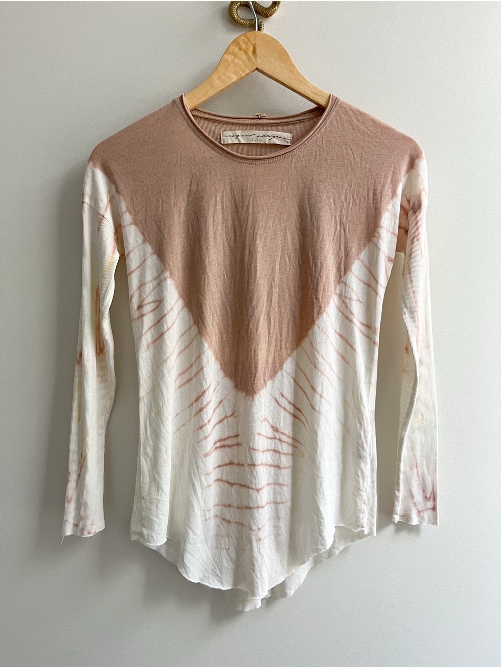 Raquel Allegra Basic Long Sleeve Tie Dye Raw Hem Tee Clay Ivory 0/XS